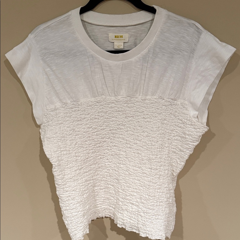 Maeve Anthropologie Textured White Short Sleeve Top size XL